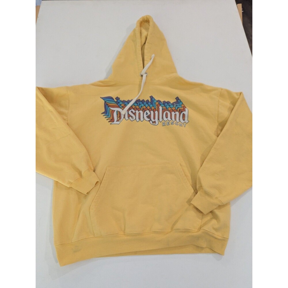 Disneyland Resort Yellow Hoodie Size L Disney Parks Retro Rainbow Pullover